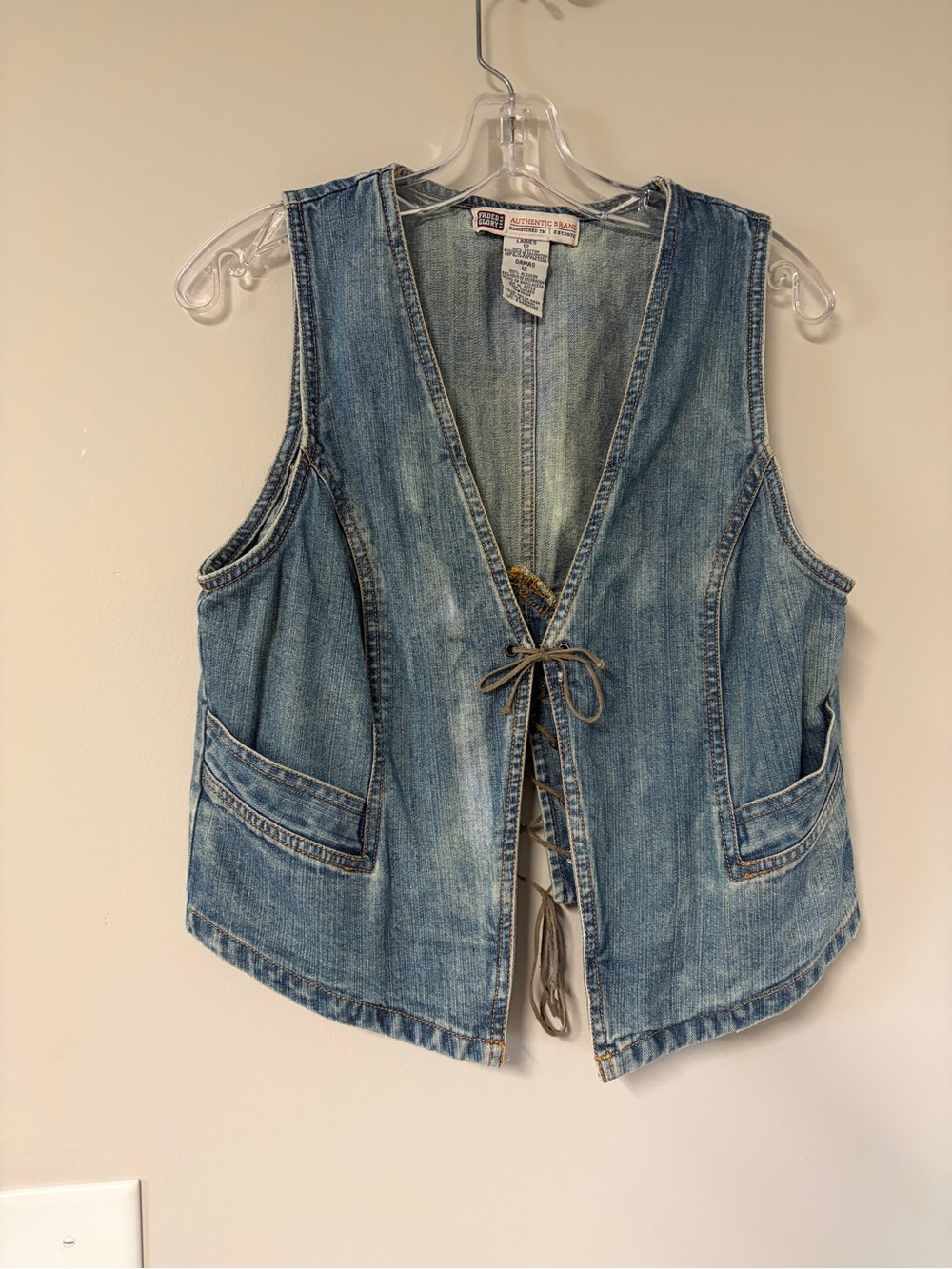 Vintage Bleach Dyed Faded Glory Y2K Denim Vest with Tie Front/Back flaws
